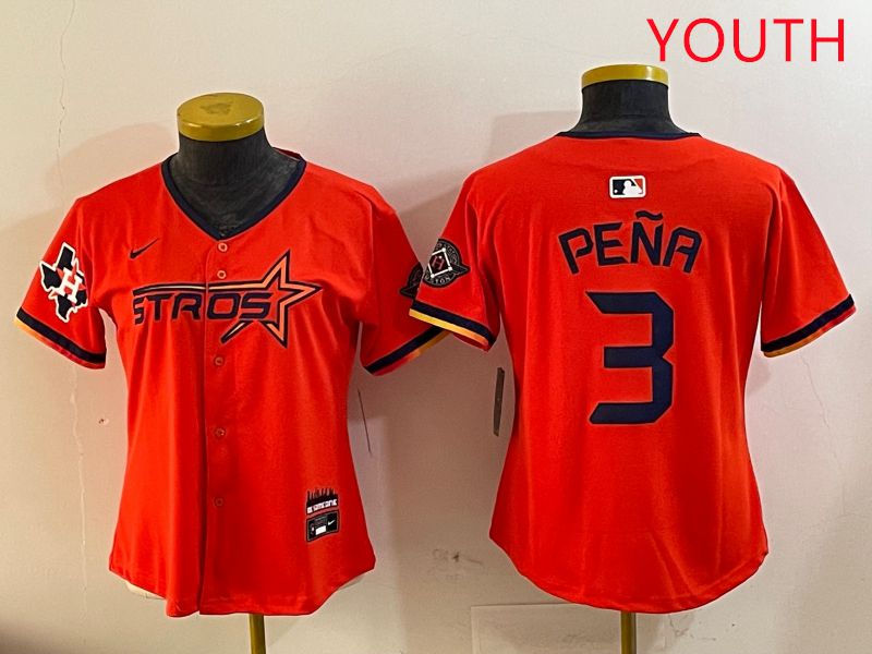 Youth Houston Astros Blank #3 Pena Three generations Joint Name 2025 Nike MLB Jersey style 4->youth mlb jersey->Youth Jersey